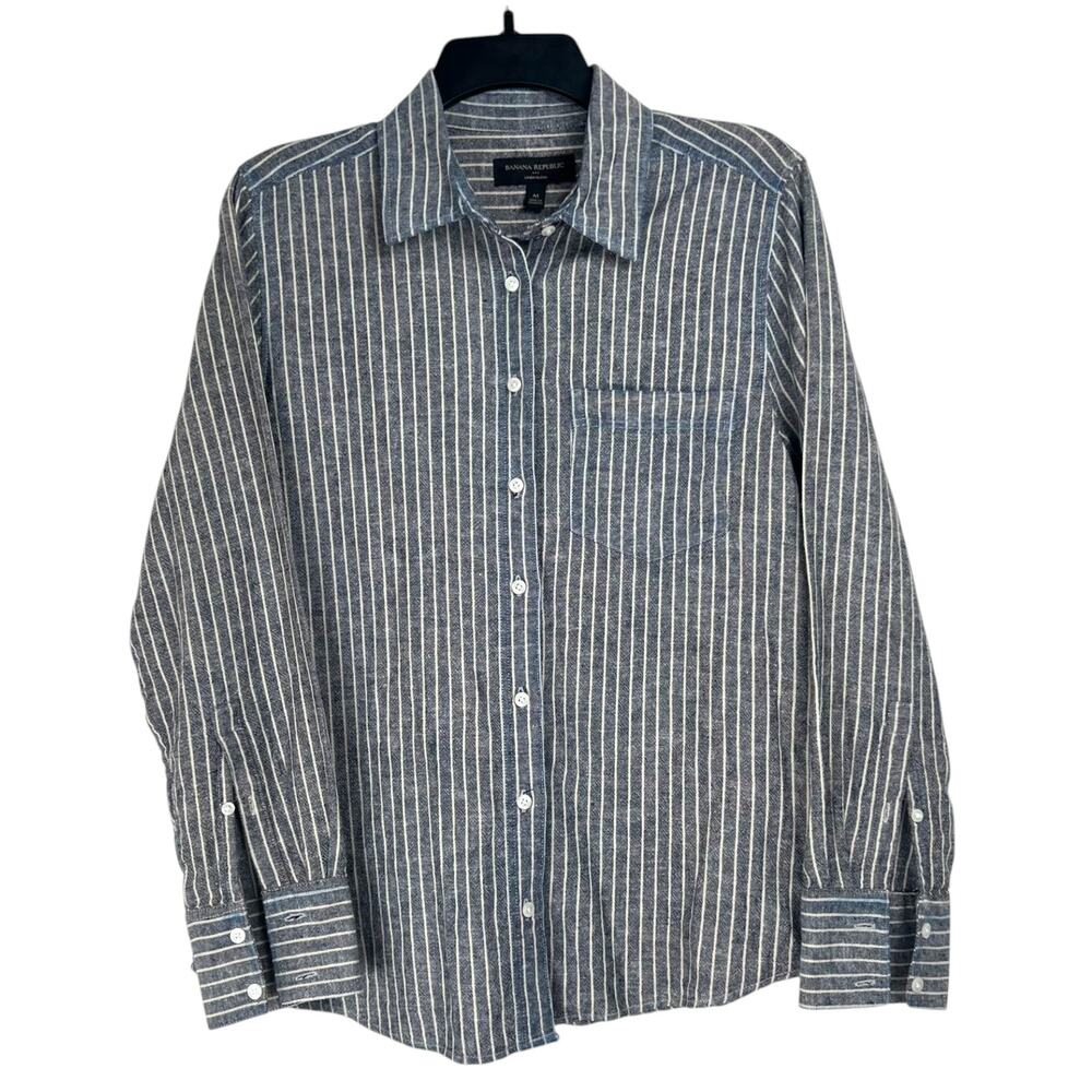 Banana Republic Women's Size M Classic Linen-Blend Button-Up Long Sleeve Shirt